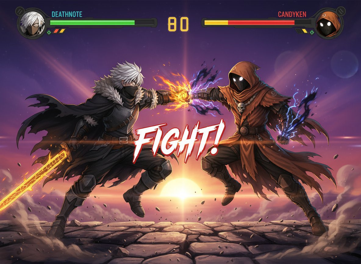 Round one&gt; FIGHT!

Thanks <a href="/edizkan_/">Edizkan ⭕🦇</a> made this for me!! Love it!

With One of my favourite character    
<a href="/Deathnote_007/">Deathnote</a> created by INKedBTC artist <a href="/JoeyDodd5/">Joey Dodd</a> 

How cool if they can be character to use in real game! 🤔