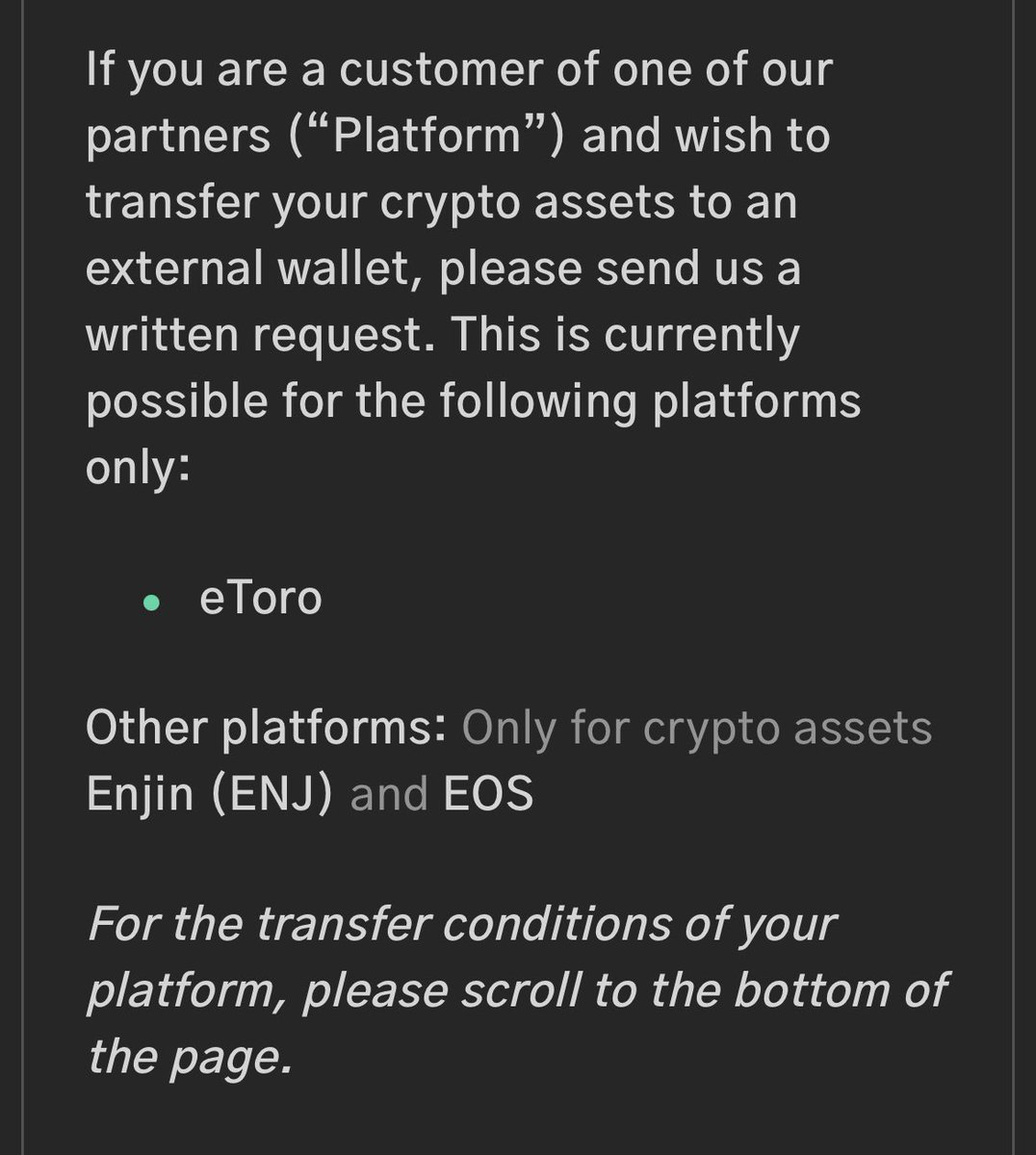 In beheer bij het Duitse Tangany en niet opneembaar! Klanten van eToro  kunnen dit wel bij Tangany, maar schijnt een drama te zijn qua KYC als je  de reviews leest. Tip: leer