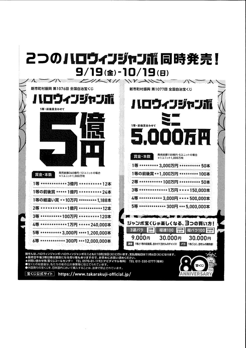kiryugas's tweet photo. ✨ ＃ハロウィンジャンボ　宝くじ2種類同時発売のお知らせ ✨

明日の9/19（金）～10/19（日）の期間にて発売します。
❤たまには買ってみませんか、夢もついでに⁉💛

これからも この先も
🌻　くらしのそばに　桐生ガス　🌻

売り場等はこちら▼
https://t.co/RGu76H83PP https://t.co/mItjhoPrrV