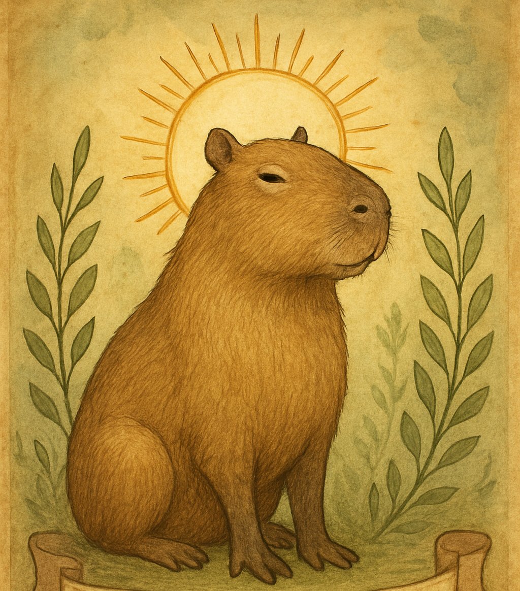 AnganaC's tweet photo. Whispers of the Capybara - Calm waters, steady ground,

I walk with patience, without sound.

I flow, I graze, I rest, I share,

In quiet strength, I am aware.

Earth and river, shade and sun,

In harmony, we are all one. https://t.co/tMX6Fg3BBx