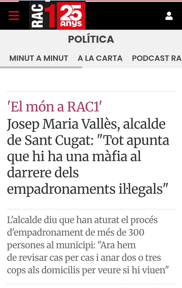 Un que comença a reconèixer el que portem temps dient: que hi ha milers d'empadronaments il·legals i que darrere hi ha màfies fent-se d'or, mentre els ajuntaments miren cap a un altre costat