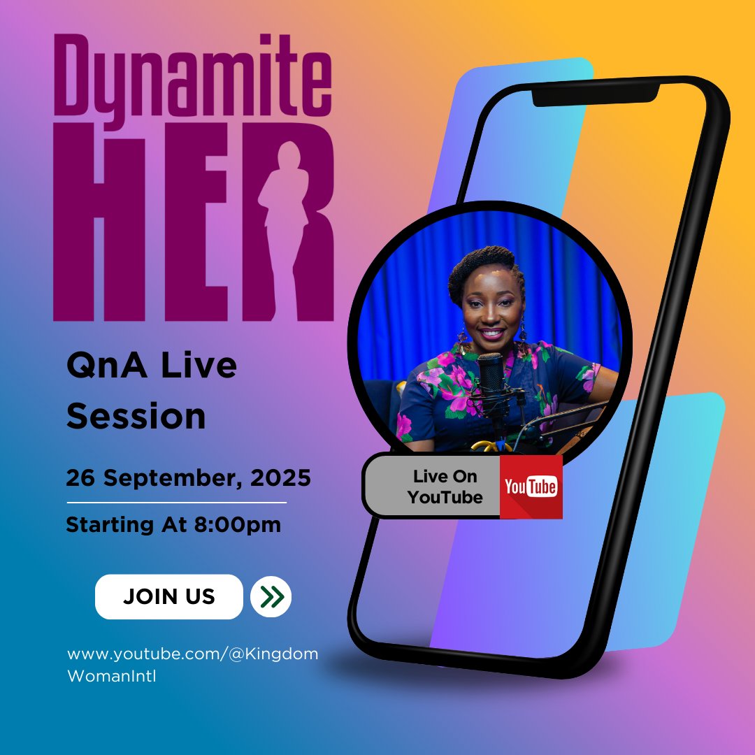 Who's excited for our upcoming Q&amp;A show with the Chariotess? Share your questions and get ready for an engaging conversation! 
Date: 26th September, 2025
Time: 8PM EAT
Exclusively on the Kingdom Woman YouTube channel.
Don't miss it 🔥
#DynamiteHer
#UnveilingKingdomMandate