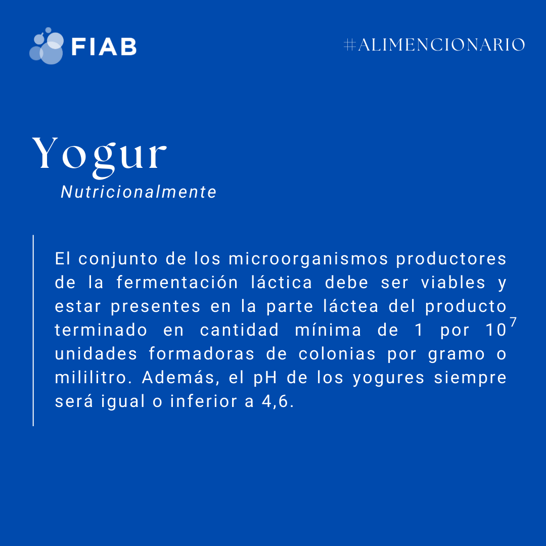 Ya casi terminamos de dar la primera vuelta al #Alimencionario de #FIAB (de la A a la Z) 📖🍎

Hoy vamos con 🔷 #Yogur

¿Sabías que el  pH de los yogures siempre será igual o inferior a 4,6? 🤔