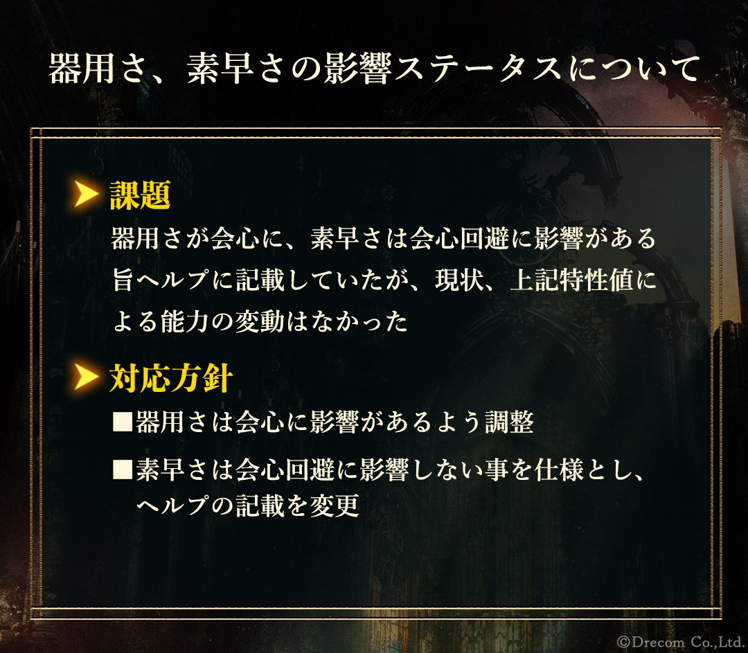 ◇器用さ、素早さの影響ステータスについて 特性値が各種能力値に