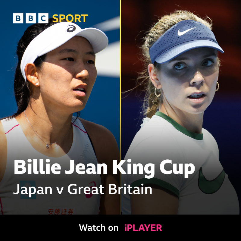 BBCSport's tweet photo. IT'S TIME! 🙌

Great Britain 🇬🇧 take on Japan 🇯🇵 in the quarter-final of the #BJKCup. 

Who will be victorious? 

📱🎧🖥 Find out live on BBC Red Button 🔴 and @BBCiPlayer now.