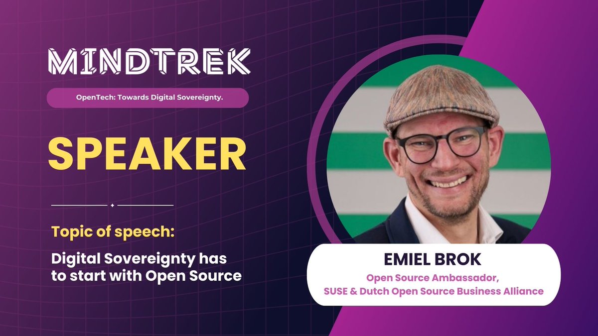 🎙️Speaker Announcement!

We're excited to introduce Emiel Brok (#OpenSource Ambassador, <a href="/SUSE/">SUSE</a> / DOSBA) as a Speaker for the upcoming #Business track at #Mindtrek25 Conference!

Join us on Tuesday 7th of Oct to learn more from Emiel: mindtrek.org/speaker/emiel-…
