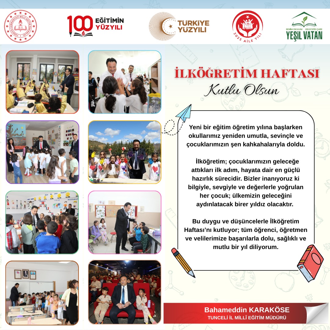 İlköğretim Haftası'nı kutluyor; tüm öğrenci, öğretmen ve velilerimize sağlıklı, başarılı bir eğitim-öğretim yılı diliyoruz. 🌿

<a href="/tcmeb/">Millî Eğitim Bakanlığı</a> <a href="/Yusuf__Tekin/">Yusuf Tekin</a> <a href="/sefikaygol/">Şefik AYGÖL</a> <a href="/BahameddinK/">Bahameddin KARAKÖSE</a>