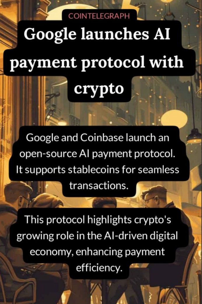 Wow this is huge🤯 Google and Coinbase just launched an open-source AI payment protocol that uses crypto! 🚀

Uses stablecoins for seamless AI transactions - crypto is officially becoming core infrastructure for the digital economy 🔥⚡