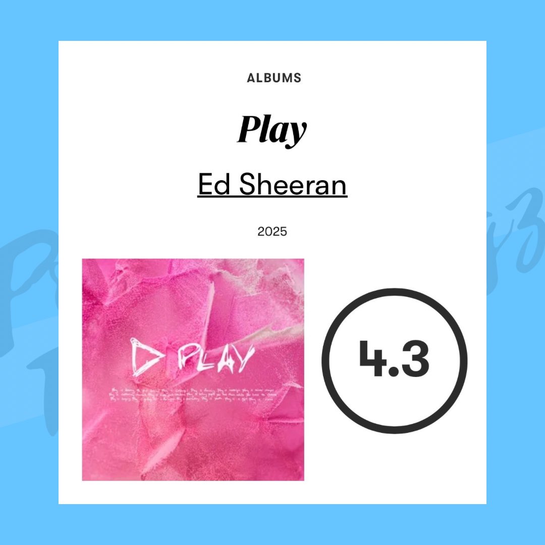 ThePopTingz's tweet image. Pitchfork gives Ed Sheeran’s new album ‘PLAY’ a score of 4.3
