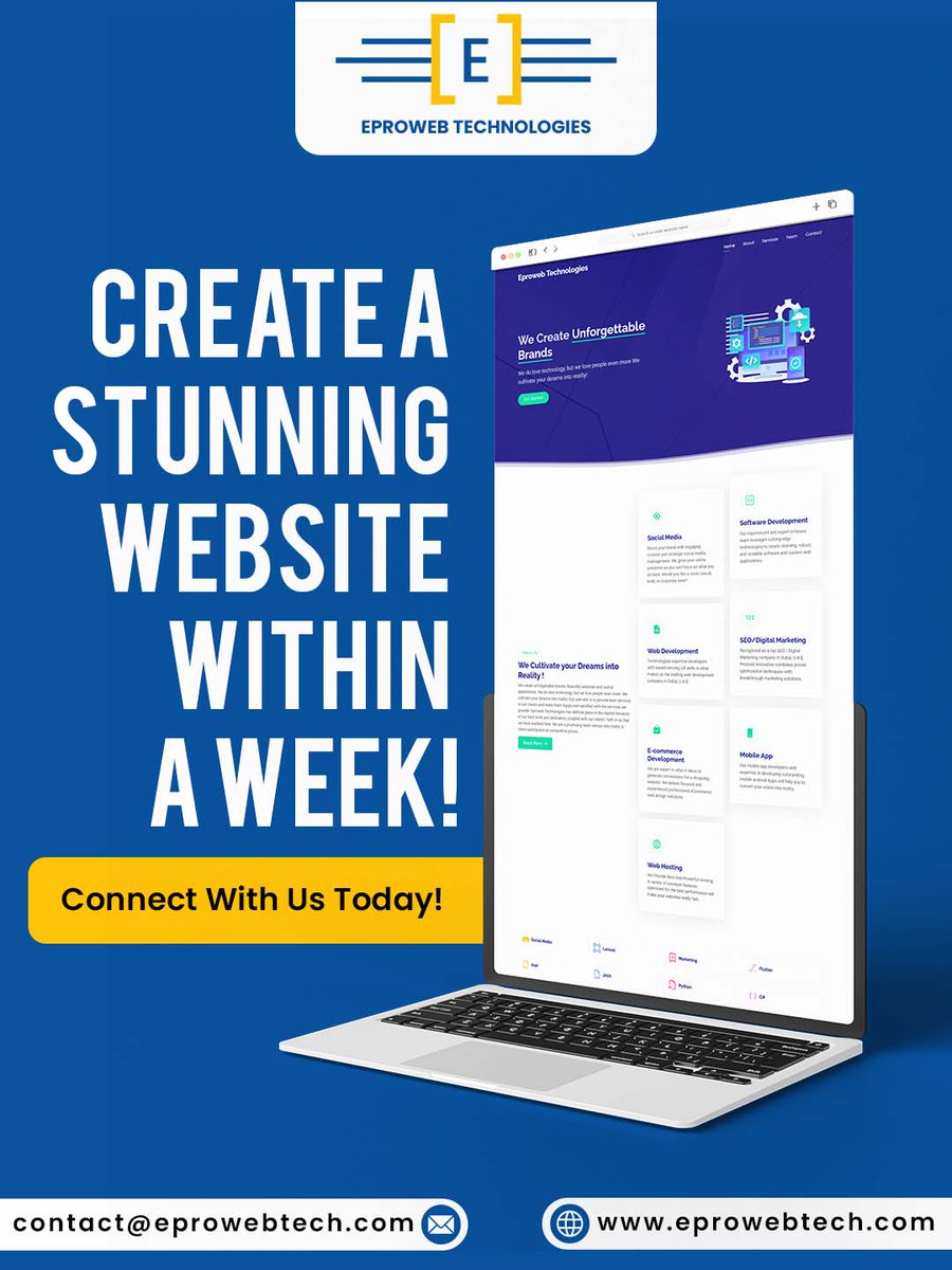 eprowebtech's tweet image. 🚀 Create a stunning website within a week – and give your brand the digital home it deserves!
At Eproweb Technologies, we don’t just build websites – we craft unforgettable online experiences that make your business stand out.

#EprowebTech #WebDesign #WebsiteDevelopment