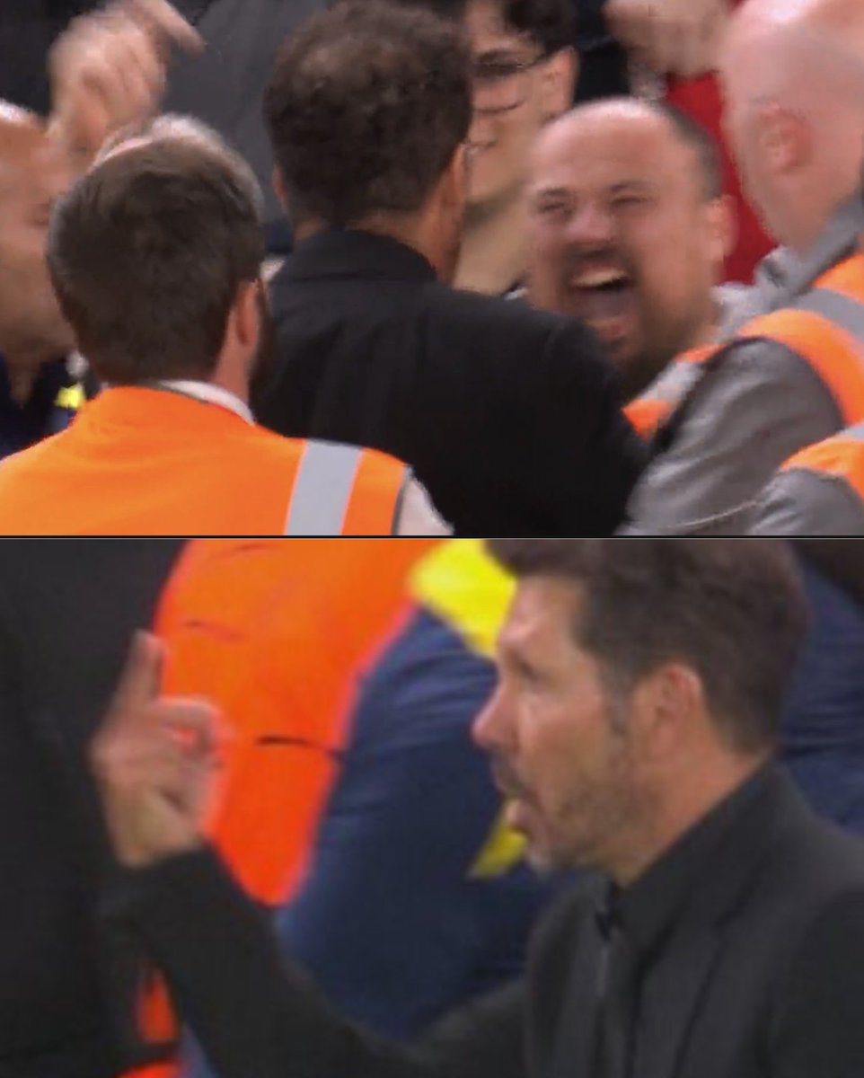 iSportsAPI's tweet image. Diego Simeone was sent a red card for his reaction to goading from a Liverpool fan after Virgil van Dijk scored a last-minute winner😅
"I hope Liverpool can improve that aspect." he said.
#ChampionsLeague #UCL #LIVATM #LFC #Atleti
