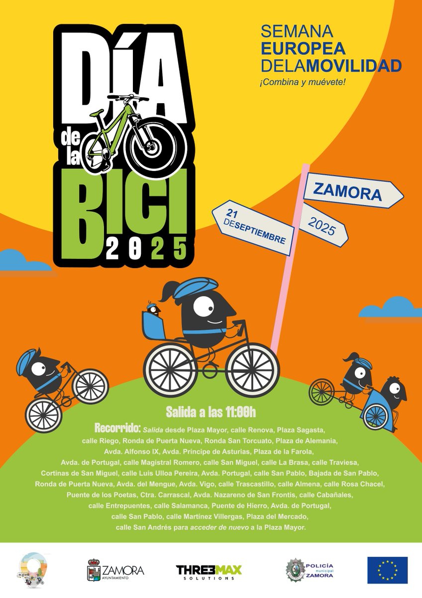 La bici tomará las calles de Zamora el próximo domingo 21.

El Ayuntamiento organiza el “Día de la Bici” dentro de la Semana Europea de la Movilidad.

Este año, entre todos los inscritos, se sorteará una bicicleta para los adultos y otras para los niños.

zamora.es/noticia.aspx?i…