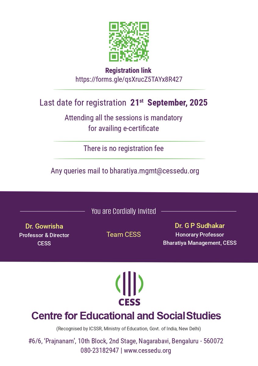We are hosting the 3rd edition of "Bharatiya Management: Navaratri e-Lecture Series" from September 22nd to 26th, 2025 (Time: 5:00 PM to 7:00 PM).

Registration link: forms.gle/qsXrucZ5TAYx8R…

Last date for registration: 21st, September 2025.
<a href="/IKS_Media/">Indian Knowledge Systems(IKS) Division, MoE</a>