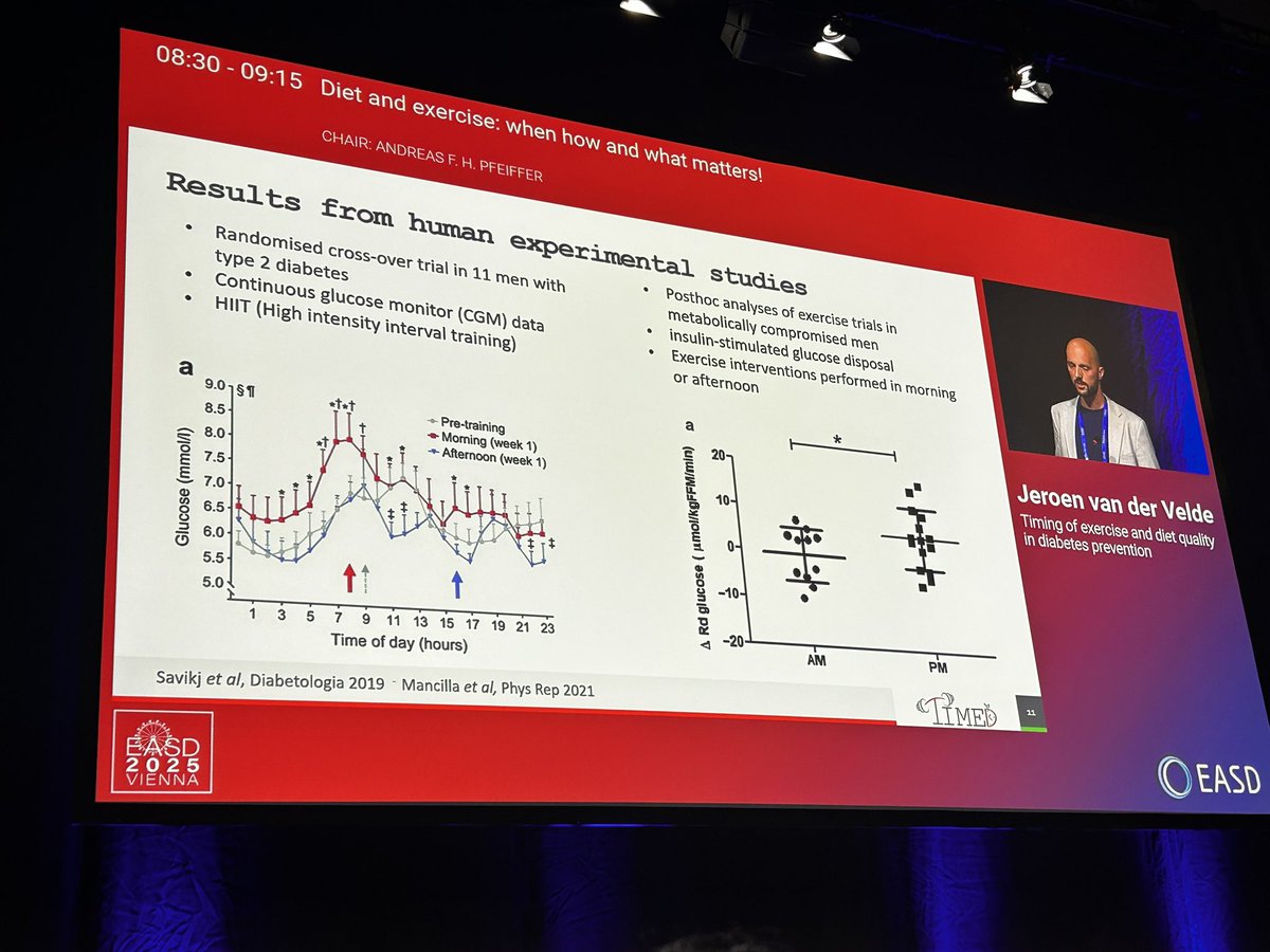 Dr. Jeroen Vam Der Velde: el mejor momento para hacer ejercicio 🏃🏾‍♀️es el próximo disponible, y el que tiene mejor efecto metabólico es en la tarde 🙂☝🏼#EASD2025