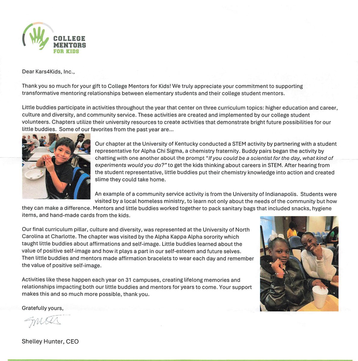 STEM, service, self-worth—and slime! 💥
We’re honored to support <a href="/CollegeMentors/">College Mentors</a> as they connect college students with the next generation of changemakers.
Thanks for this sweet note. 💙 #MentoringMatters #Kars4Kids