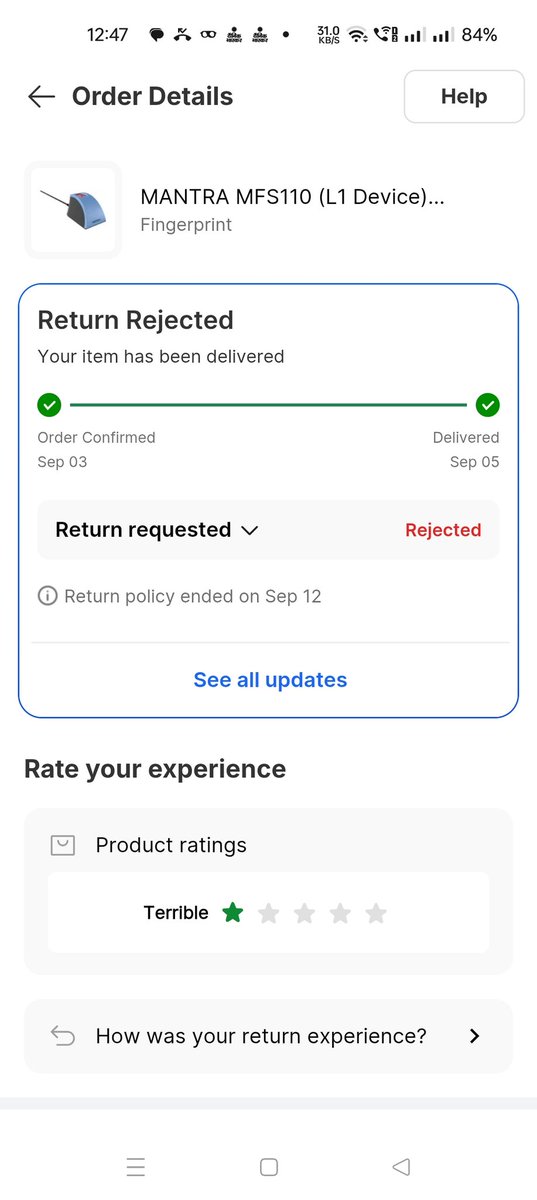 Worst delivery experience by Flipkart.I ordered Mantra USB port biomatric device from Flipkart but they sent C port type connecting device.I have created 7 times replacement and return request but denied from seller. Now Flipkart are explaining that open box delivery
No suport.