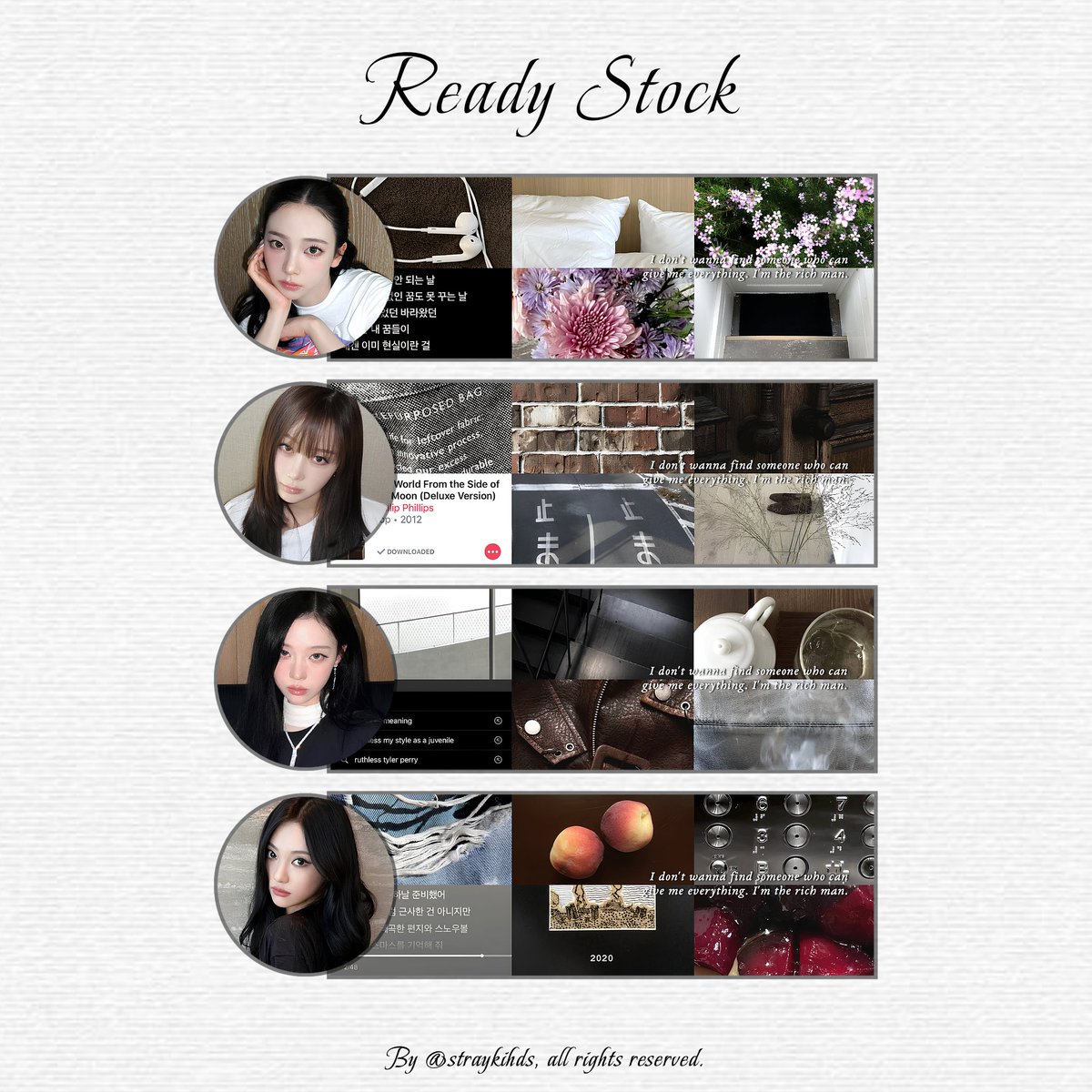 Luvienth's tweet image. こんにちは！ Aku bawain layout ready stock aespa nihh. Di bawah ada details-nya ya, langsung scroll aja. Untuk price bisa cek di ALT. Lesgo jajaaan! 🤍

t. Karina Giselle Winter Ningning aespa #zonauang