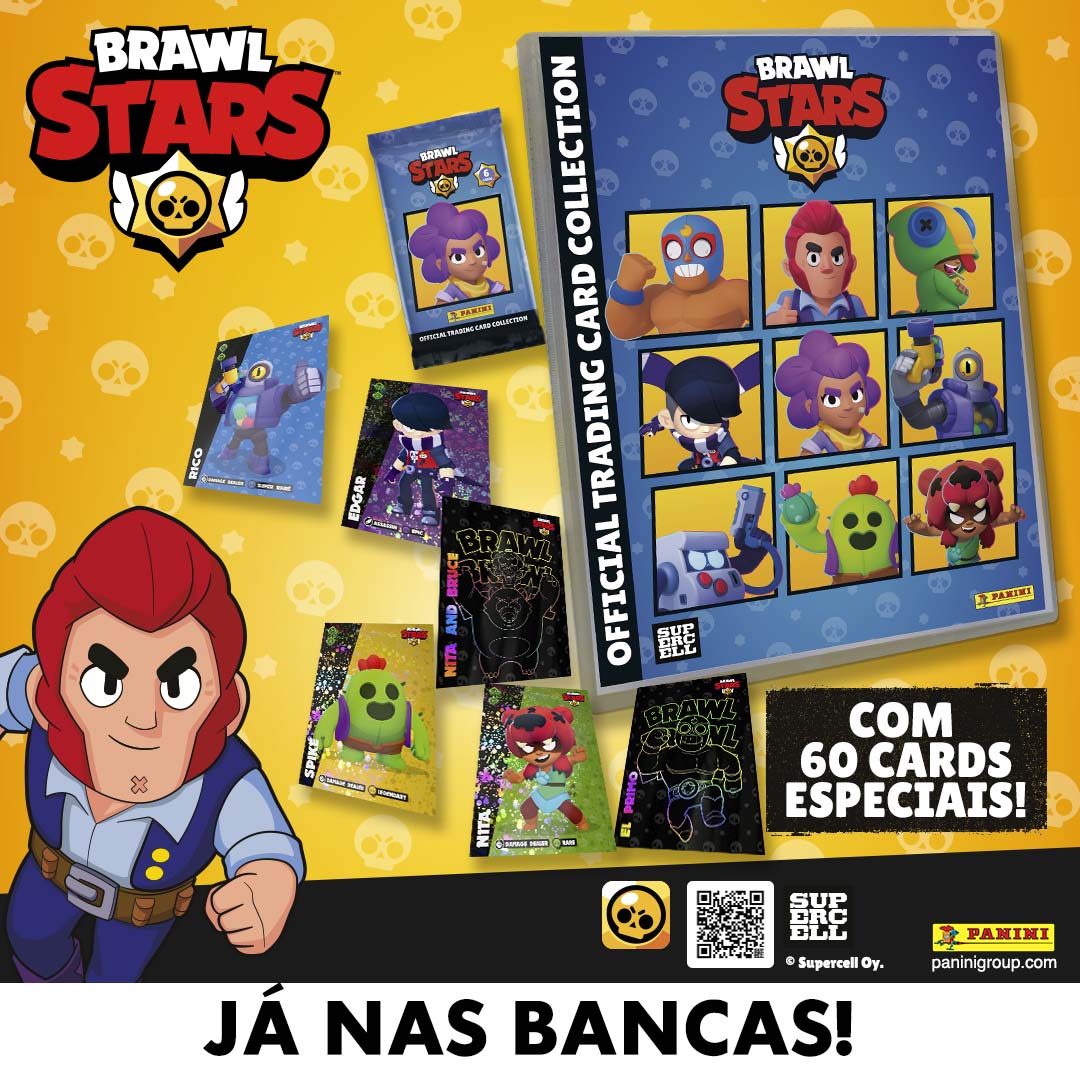 🌟 BRAWL STARS, a coleção oficial de cards já chegou às bancas!
Descobre as cards especiais das personagens do teu jogo mobile favorito, com poses incríveis e efeitos holográficos espetaculares!
Procura esta coleção e entra já no universo BRAWL STARS.
