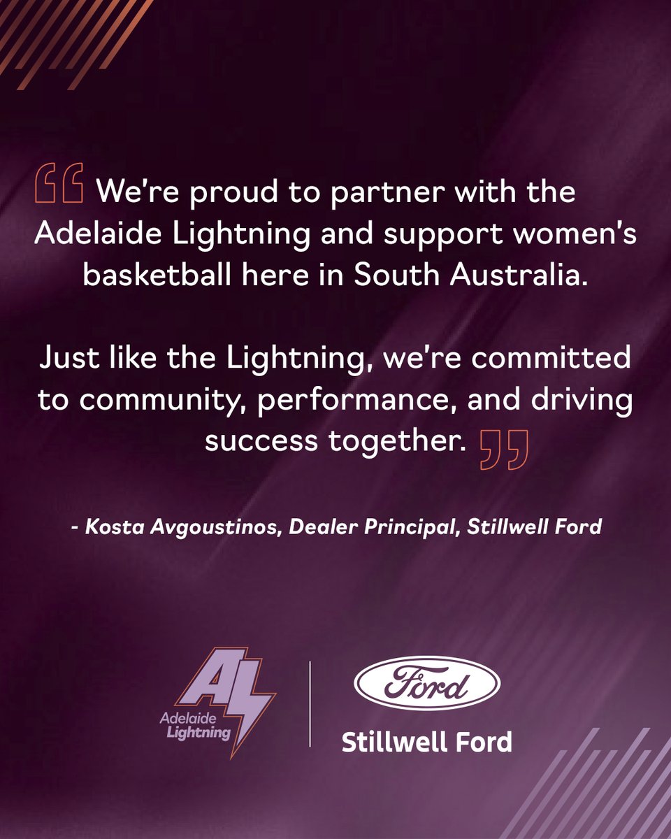 We’re proud to announce and welcome Stillwell Ford as an official partner of the Adelaide Lightning! ⚡️🚗

Together we’re driving women’s basketball forward in South Australia.

Read more:
prod-adelaide.wnbl.com.au/news/adelaide-…

#AdelaideLightning #Lightup