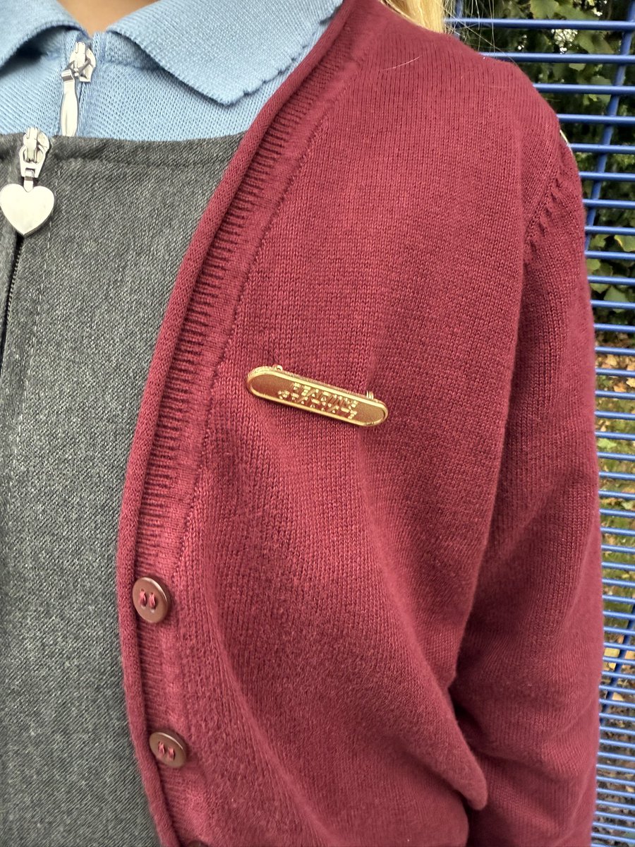 Thea wearing her Reading Graduate badge that she’s just been presented with from <a href="/StBellarmine/">St Robert Bellarmine</a> <a href="/SchoolBadgesUK/">School Badges UK</a> #schoolbadgesUK #win500