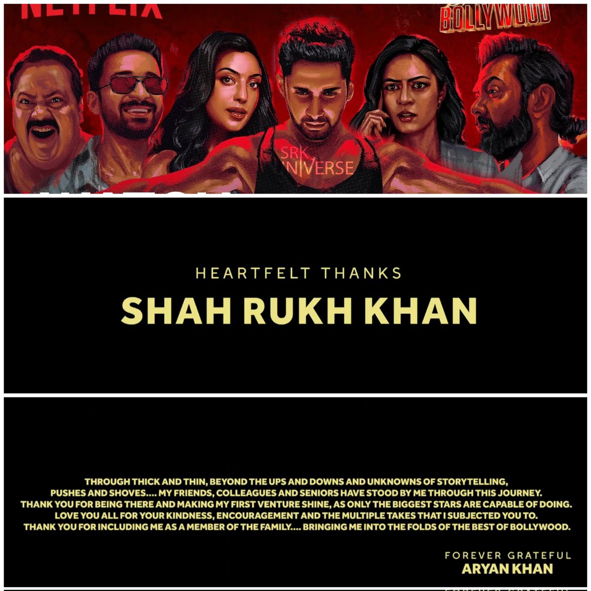 #AryanKhan kicks off The Ba***ds of Bollywood 🎬 with gratitude to all who stood by him and a special thanks to SRK 💖 A son’s first step into storytelling, backed by the King himself!

<a href="/iamsrk/">Shah Rukh Khan</a> <a href="/NetflixIndia/">Netflix India</a> <a href="/RedChilliesEnt/">Red Chillies Entertainment</a> <a href="/BilalS158/">Bilal Siddiqi</a> 
#ShahRukhKhan #SRK  #TheBadsOfBollywood