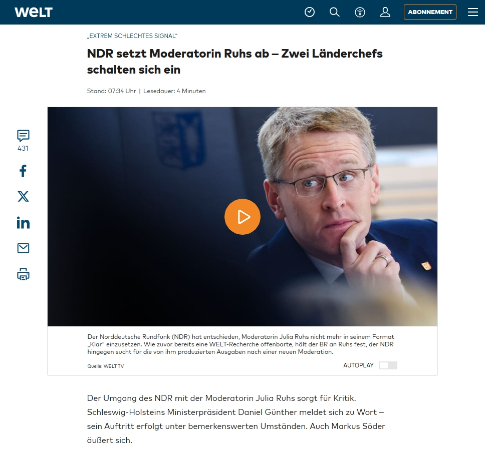 #Pressefreiheit braucht #Pressevielfalt - Um es mit den Worten von Julia #Ruhs zu sagen: Der #Krisennavigator war noch nie so froh, seinen Sitz in #Schleswig-Holstein zu haben. Danke, Daniel #Günther. welt.de/kultur/medien/…