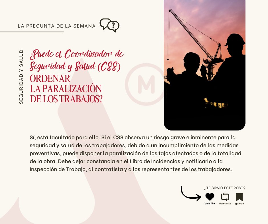 COAATMCA's tweet image. ❓#preguntadelasemana🧐🤔➡️
✅ ¿𝐏𝐮𝐞𝐝𝐞 𝐞𝐥 𝐂𝐨𝐨𝐫𝐝𝐢𝐧𝐚𝐝𝐨𝐫 𝐝𝐞 𝐒𝐞𝐠𝐮𝐫𝐢𝐝𝐚𝐝 𝐲 𝐒𝐚𝐥𝐮𝐝 (𝐂𝐒𝐒) 𝐨𝐫𝐝𝐞𝐧𝐚𝐫 𝐥𝐚 𝐩𝐚𝐫𝐚𝐥𝐢𝐳𝐚𝐜𝐢𝐨́𝐧 𝐝𝐞 𝐥𝐨𝐬 𝐭𝐫𝐚𝐛𝐚𝐣𝐨𝐬? 

#css #seguridadysaludeneltrabajo👷🏻♻️⚠️🚧👍🏻 #librodeincidencias
