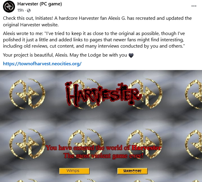 The Harvester fan page on Facebook posted my site and everybody in the comments loves it, I'm so happy 😭😭