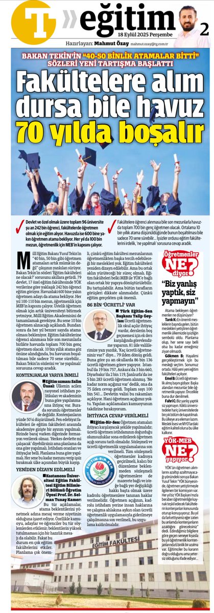ALIM DURSA BİLE ÖĞRETMEN HAVUZU 70 YILDA BOŞALIR

Bakan Tekin'in '40-50 binlik atamalar bitti' sözleri yeni tartışma başlattı
***
Ne olacak eğitim fakülteleri?

🎓Devlet ve özel olmak üzere toplam 96 üniversite şu an 242 bin öğrenci, fakültelerde öğretmen olmak için eğitim
