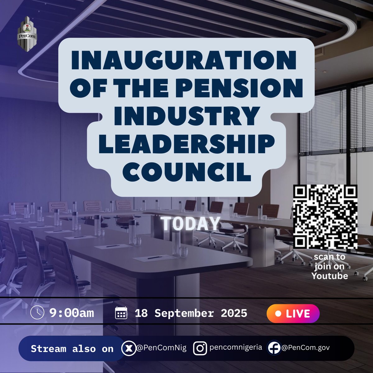 PenComNig's tweet photo. Happening today! Catch us live on our social media handles
#PILCLeadership #FutureOfPensions #PensionLeadershipCounci #PenCom #NationalPensionCommission https://t.co/XqkLg2lild