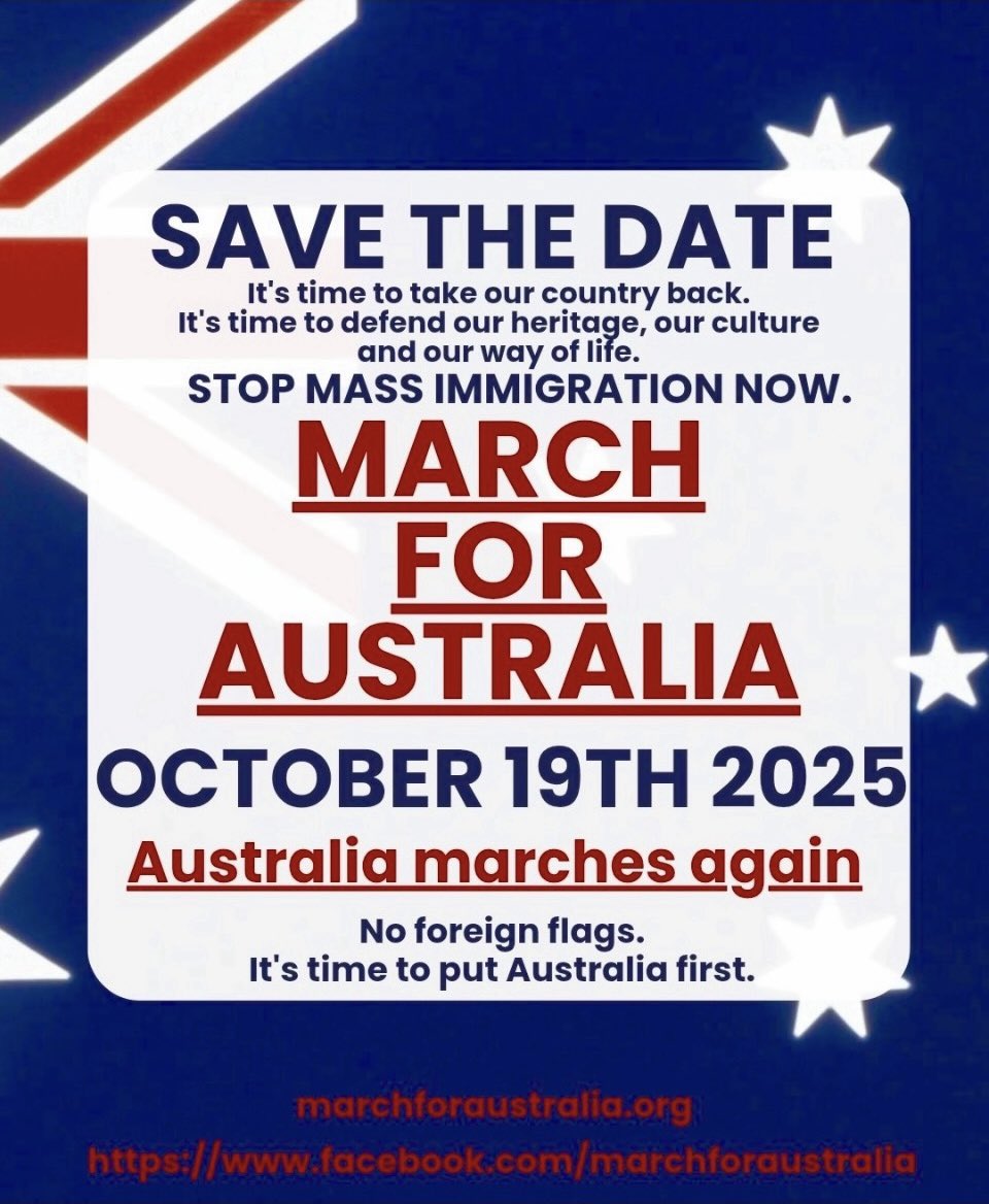 🔥 Save the date 🔥

Share &amp; send this to everyone you know. EVERYONE!

Bring as many people with you as you can.

It’s time for Australia to rise up &amp; take a stand.

It’s now or never! 

See you on October 19th 🔥

Will you be there?