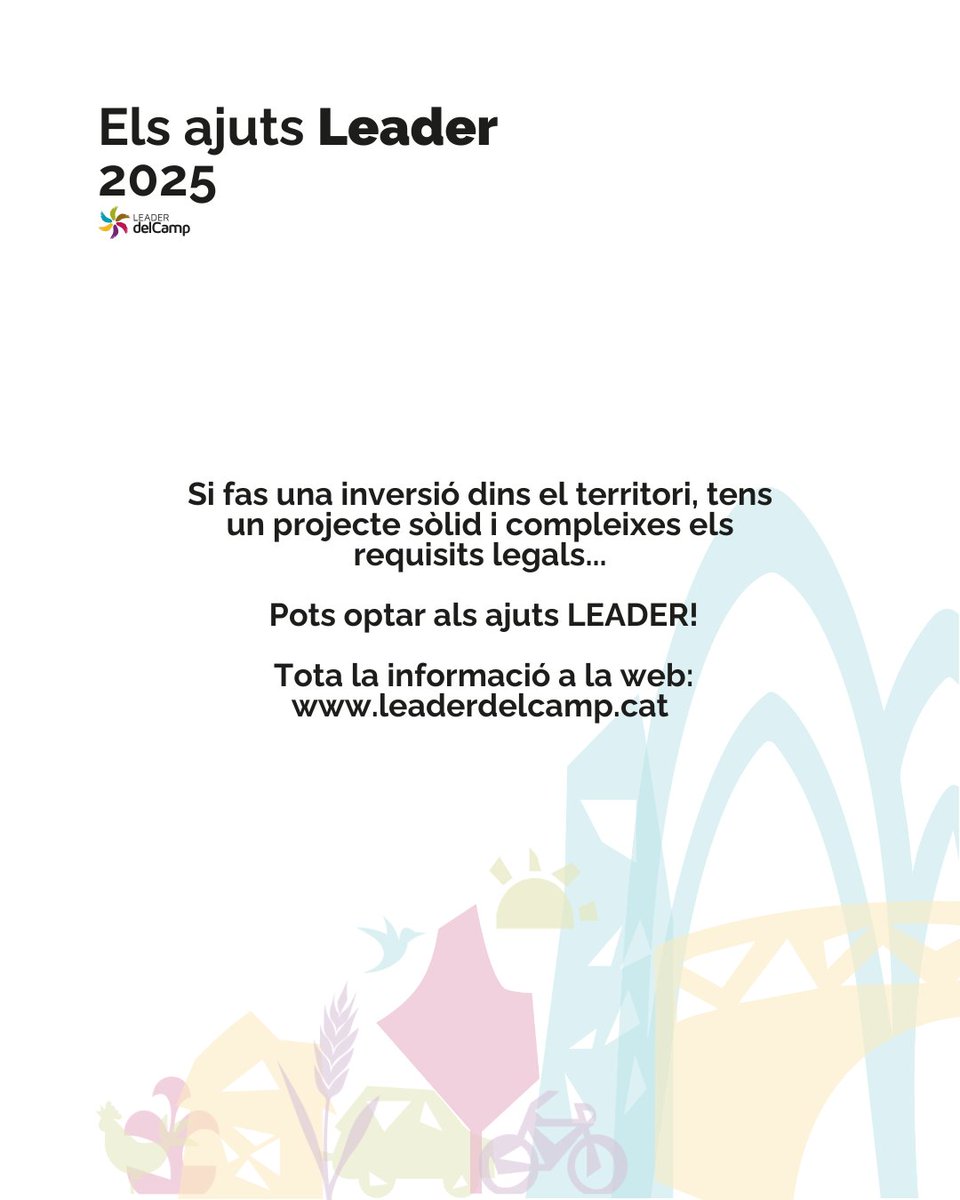 🎯 Vols ajut pel teu projecte? Amb 200 punts LEADER ja hi entres!
Privats: ajut del 20% + punts extra fins al 40%
Públics: ajut del 60% + punts extra fins al 80%

Millor projecte = més suport! Consulta la web i fes-ho realitat! 🌱