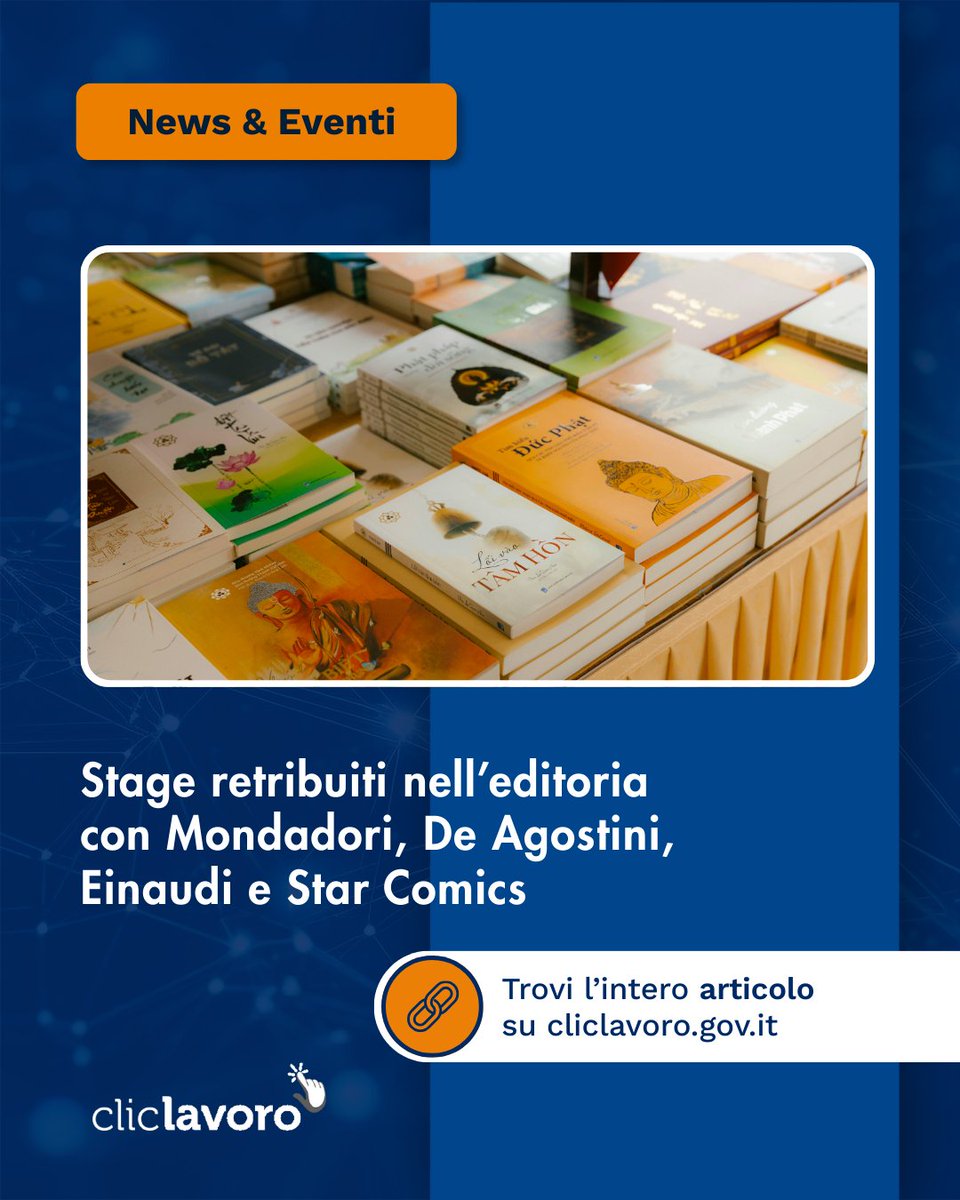 cliclavoro's tweet image. 📚 Vuoi entrare nel mondo dell’#editoria?

Il Gruppo Mondadori e le case editrici collegate cercano giovani per #stage #retribuiti in redazione, ufficio stampa, marketing, vendite e molto altro, in diverse città italiane.

👉 Scopri tutte le opportunità: cliclavoro.gov.it/news/news-even…
