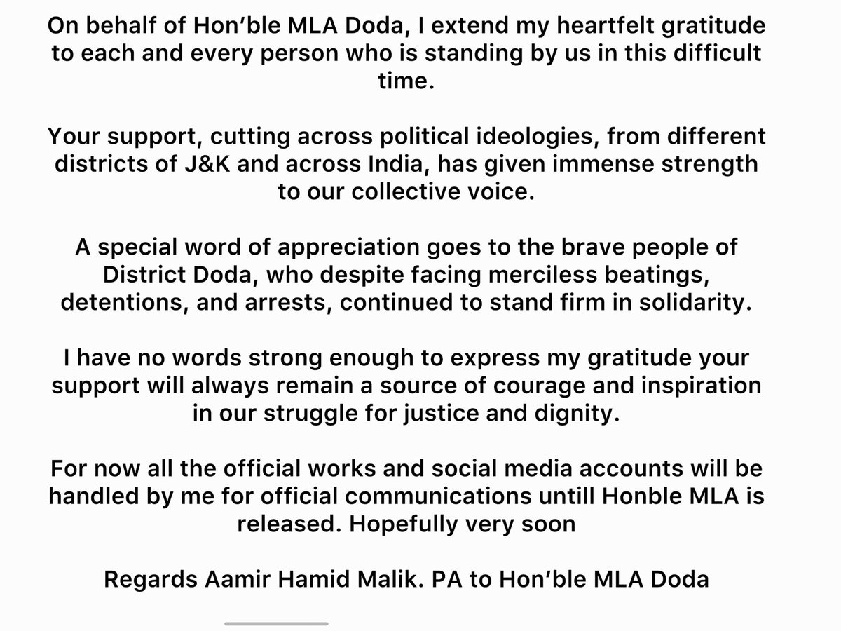 Thankyou message and important information on the Behalf of Hon’ble MLA Doda
