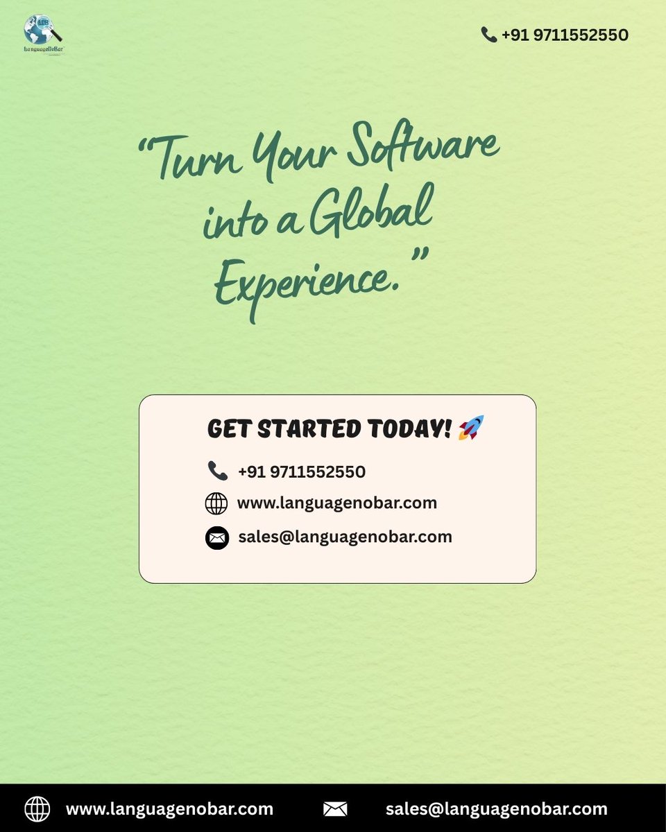 LanguageNoBar's tweet image. 📈 Expand your reach, enhance user experience, and grow globally.
Seamless software localization starts here. 💻✨
#SoftwareLocalization #GlobalExpansion #LanguageSolutions #LocalizationExperts #TechForGlobalMarkets #MultilingualExperience #DigitalTransformation
