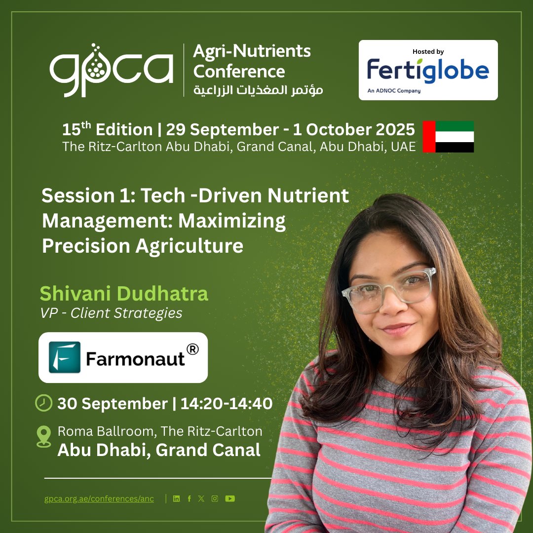 Excited to announce that the 15th Edition of the Gulf Petrochemicals and Chemicals Association (GPCA) Agri-Nutrients Conference is just around the corner!

Taking place from 29 September to 1 October 2025 at The The Ritz-Carlton Abu Dhabi, Grand Canal, UAE, this event promises to