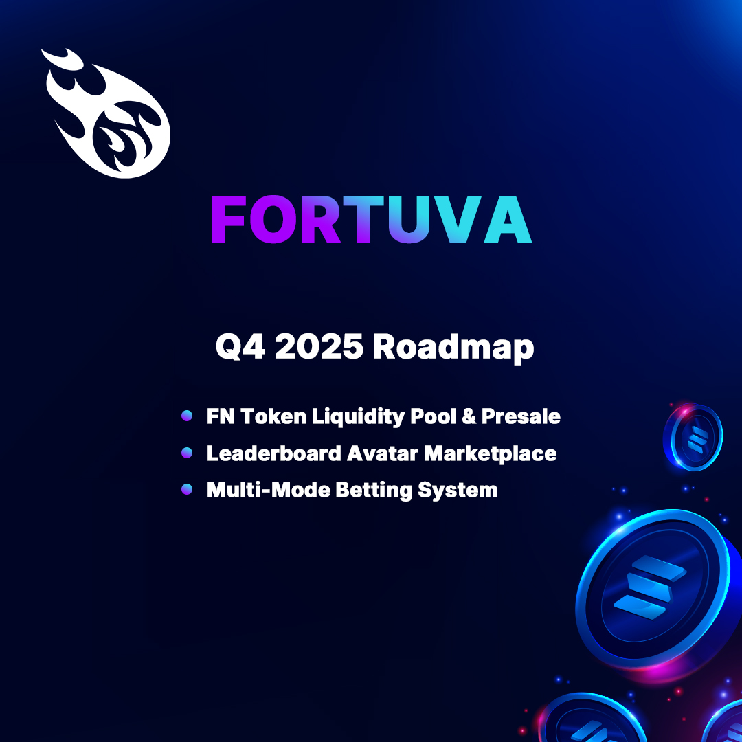 Fortuva Is Just Getting Started 🚀
 
Q4 2025 is bringing:
▫️ FN Token Liquidity Pool &amp; Presale
▫️ Leaderboard Avatar Marketplace
▫️ Multi-Mode Betting System

And that’s just the start–multi-chain support and event-based prediction games are already on the horizon. 🔮 With