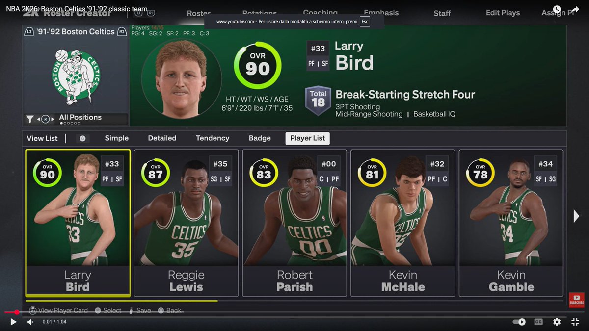 1991-92 <a href="/celtics/">Boston Celtics</a> for <a href="/NBA2K/">NBA 2K</a> 
Top Rated
90 - Bird
87 - Lewis
83 - Parish
youtube.com/watch?v=-1HWHU…