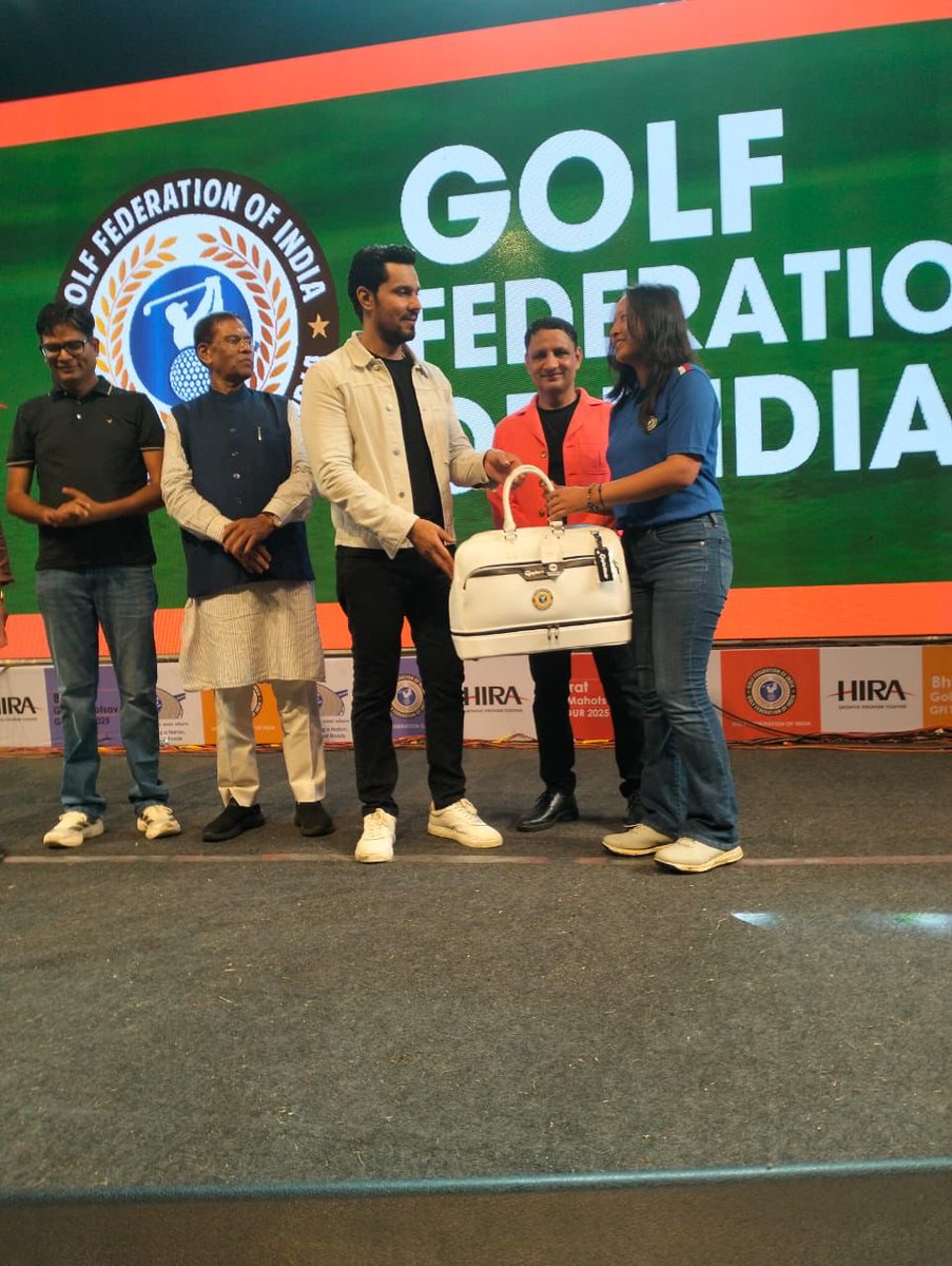 tmpacademics's tweet photo. 🏌️‍♂️ Proud moment for Manipur at the Bharat Golf Mahotsav 2025, Raipur!

✨ Mayanglambam Rohind Singh – Gross Runners-Up
✨ Ashem Agnish – Winner, Ladies Category

Prizes presented by Randeep Hooda &amp; Hon’ble Dy CM of Chhattisgarh.
#GolfIndia #ManipurGolf #BharatGolfMahotsav https://t.co/nBgRi3dQ2B