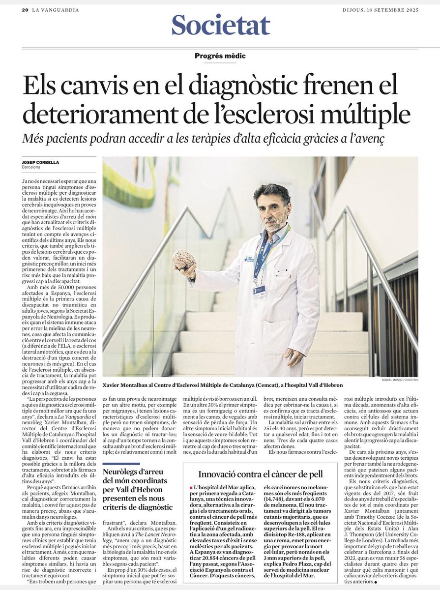 cemcat_em's tweet photo. Liderat pel Dr. @XMontalban i amb la participació de la Dra. @MarTintore, Dr. @J_SastreGarriga, Dra. @GeoArrambide, Dra. Susana Otero i Dr. Alex Rovira (IDI) de @cemcat_em @vallhebron @VHIR_ es publica a @TheLancetNeuro l'actualització 2024 dels criteris diagnòstics de l'#esclerosimutliple que faciliten el diagnòstic abans dels símptomes i inici de tractament per evitar l'aparició de la discapacitat a mig i llarg termini