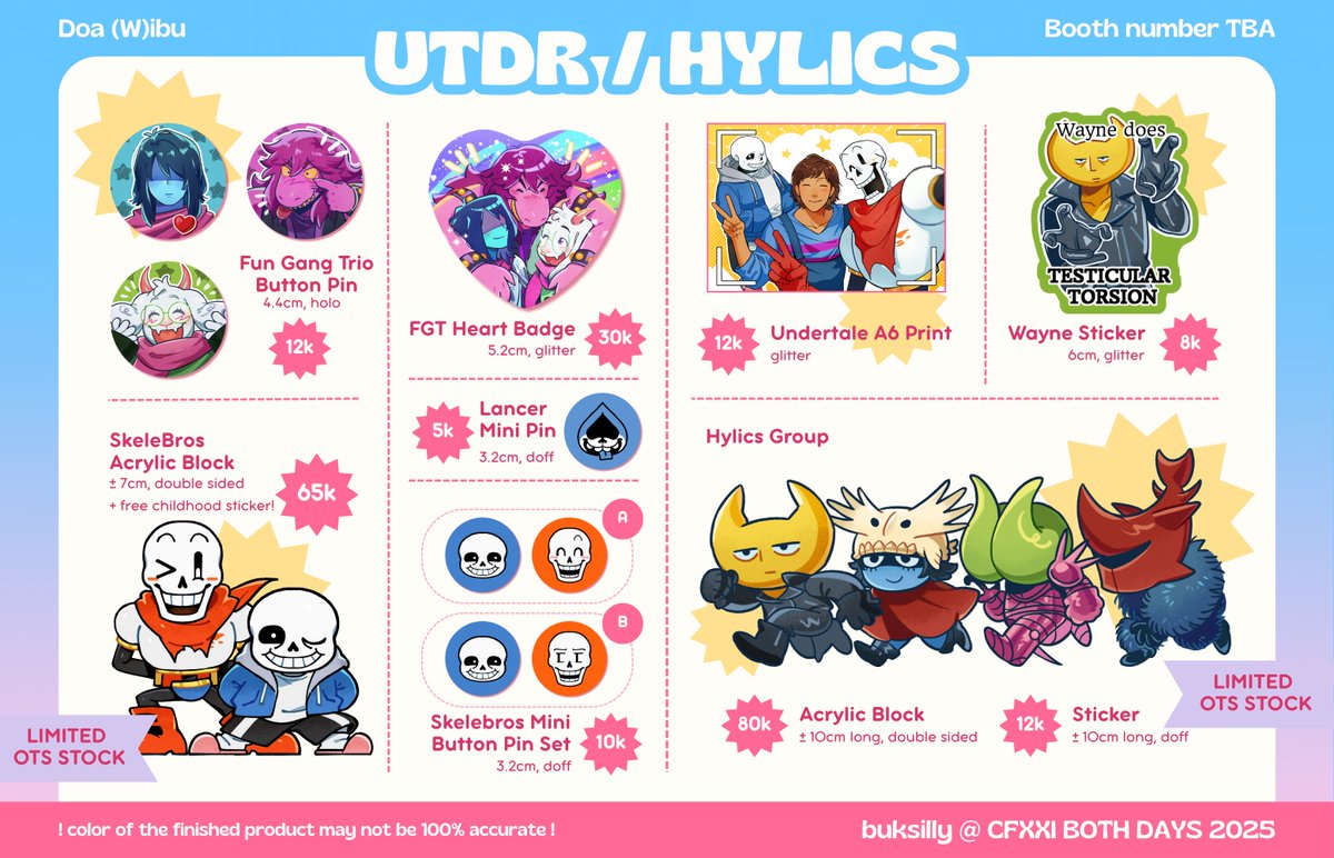 buksilly's tweet image. [ ❤️+ 🔁 appreciated! ] 

buksilly's catalogue for #CF21 is here! ☆

🗓 PO period: 18 - 25 Sept
📍 Doa (W)ibu, Both Days
💌 Pick Up &amp;amp; Mail Order
🍭 Homestuck, Undertale, Deltarune, Hylics, Mob Psycho 100, Marvel, One Piece

Order links below! ⬇️

#Comifuro21 #CF21catalogue (1/2)