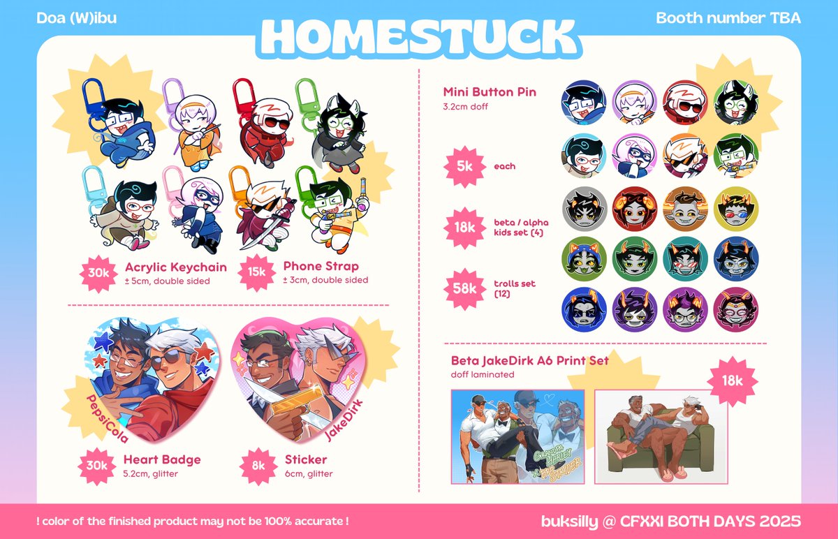 buksilly's tweet image. [ ❤️+ 🔁 appreciated! ] 

buksilly's catalogue for #CF21 is here! ☆

🗓 PO period: 18 - 25 Sept
📍 Doa (W)ibu, Both Days
💌 Pick Up &amp;amp; Mail Order
🍭 Homestuck, Undertale, Deltarune, Hylics, Mob Psycho 100, Marvel, One Piece

Order links below! ⬇️

#Comifuro21 #CF21catalogue (1/2)