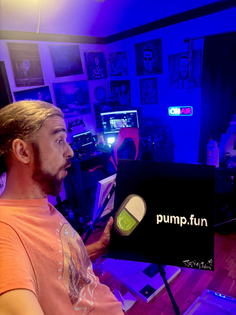 And it’s official! I’m now a <a href="/pumpdotfun/">pump.fun</a> streamer! How crazy is this. First painting suggestion from chat: “Paint the pump.fun logo” so here we go painting number 1 is done. We’re giving it away at 50k market cap old school wheel spin just like the good ole