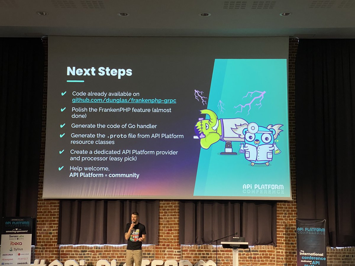 <a href="/ApiPlatform/">API Platform</a> L’équipe a donc travaillé à une extension FrankenPHP afin qu’il devienne un serveur gRPC. Le projet est encore early, finira par gérer le proto file, mais est testable depuis un dépôt de <a href="/dunglas/">Kévin Dunglas</a> #apiplatformcon