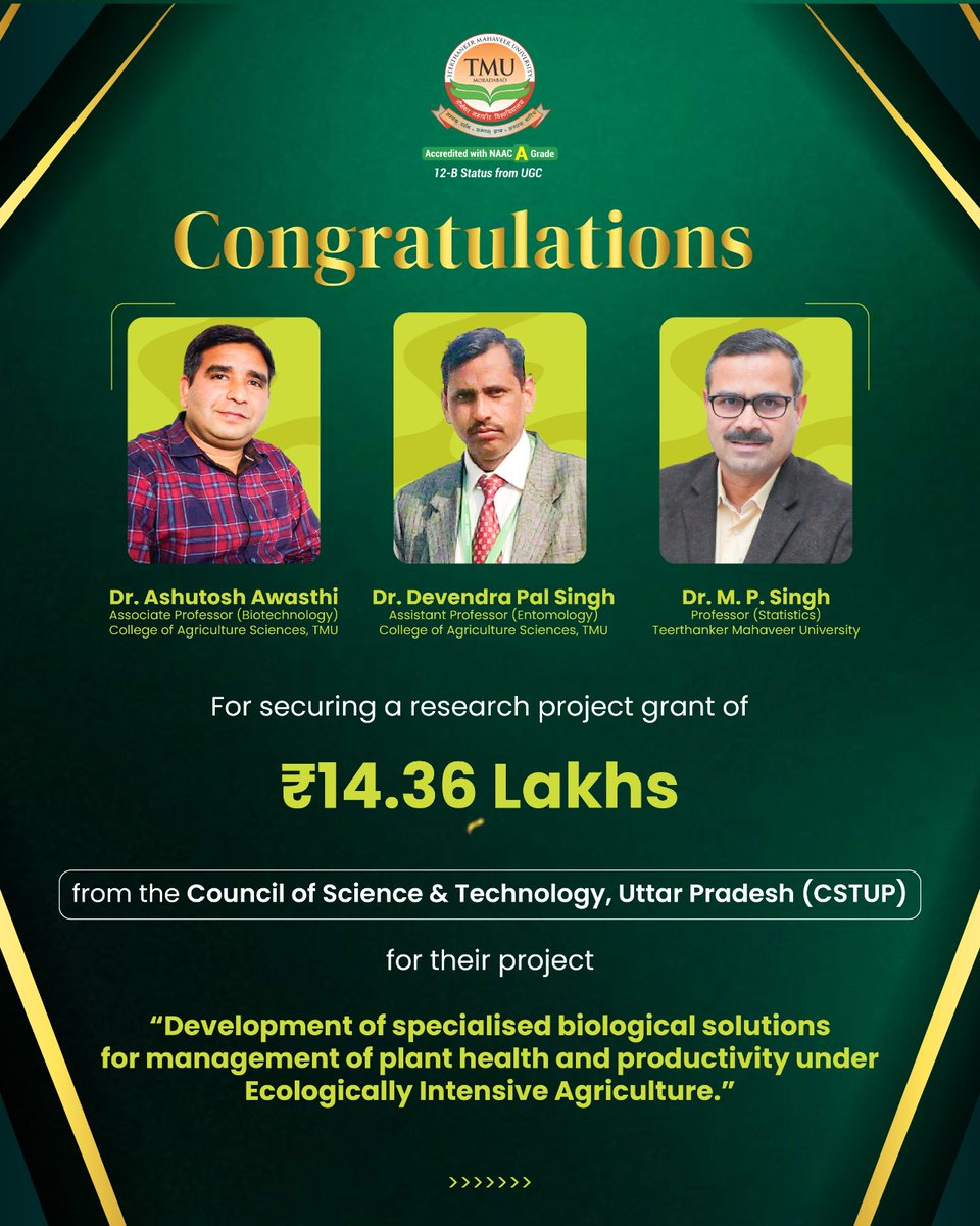Teerthanker Mahaveer University (@tmumbd) on Twitter photo Innovation meets sustainability!
TMU faculty’s groundbreaking research in biological farming strengthens ecosystems, boosts productivity & supports farming communities. Proud to drive a greener future for agriculture!
.
#Research #SustainableFarming #TMU #BestPrivateUniversity Innovation meets sustainability!
TMU faculty’s groundbreaking research in biological farming strengthens ecosystems, boosts productivity & supports farming communities. Proud to drive a greener future for agriculture!
.
#Research #SustainableFarming #TMU #BestPrivateUniversity