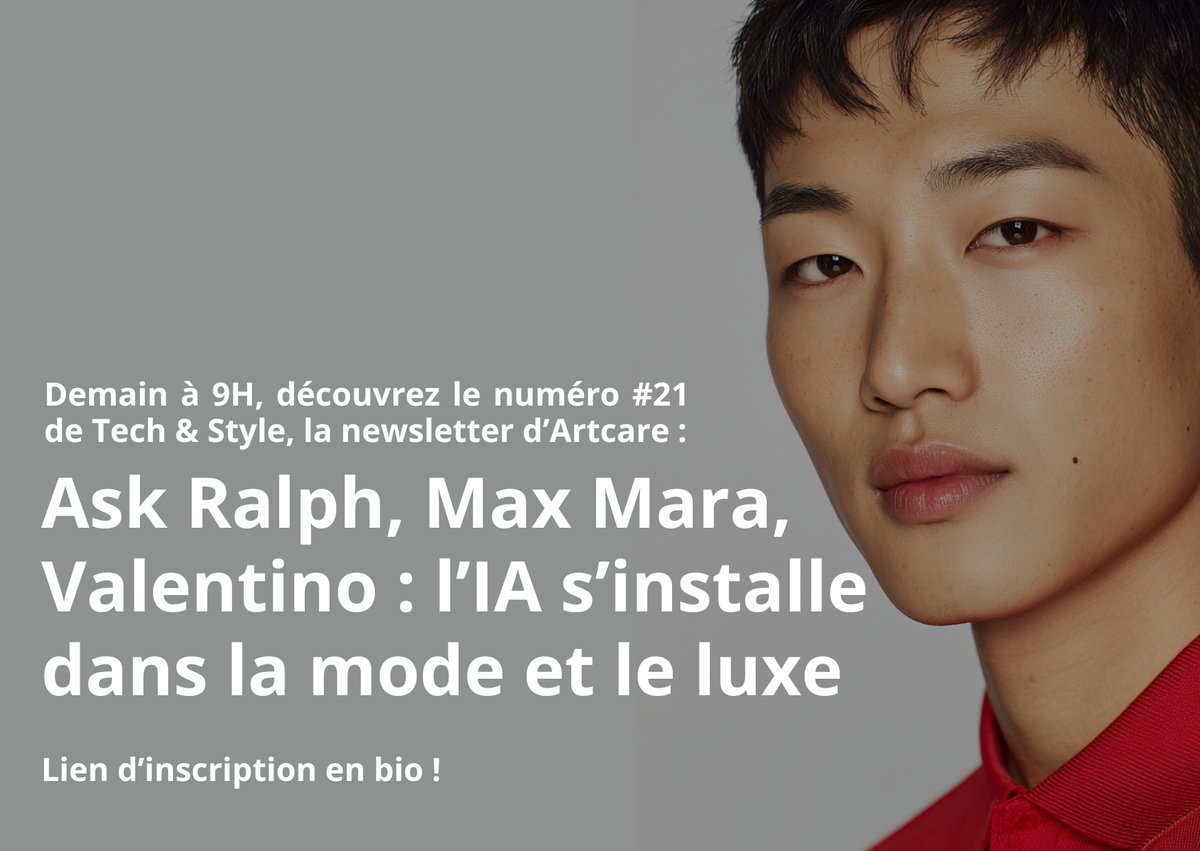 🚨 Demain 9h, sortie du #21 de Tech &amp; Style by Artcare 

👉 Ralph Lauren lance son personal shopper IA
👉 Max Mara déploie des mannequins virtuels
👉 Valentino x Vans : une campagne 100 % IA

🔗 Abonnez-vous : artcarenewsletter.substack.com/embed