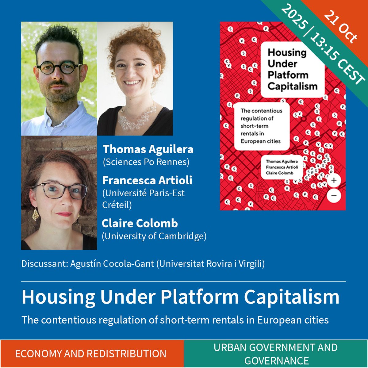 Research Platform: The Challenge of Urban Futures (@urbanfuturespl) on Twitter photo 📖The Hot Off The Press book presentation series is back!
Thomas Aguilera, Francesca Artioli & Claire Colomb explore how 12 European cities regulate Airbnb & short-term rentals.
📅 21 October 2025 | 13:15 CEST | via Zoom
👉Register now: urban-futures.at/hot-off-the-pr…
<a href="/YuriKazepov/">Yuri Kazepov</a> 📖The Hot Off The Press book presentation series is back!
Thomas Aguilera, Francesca Artioli & Claire Colomb explore how 12 European cities regulate Airbnb & short-term rentals.
📅 21 October 2025 | 13:15 CEST | via Zoom
👉Register now: urban-futures.at/hot-off-the-pr…
<a href="/YuriKazepov/">Yuri Kazepov</a>
