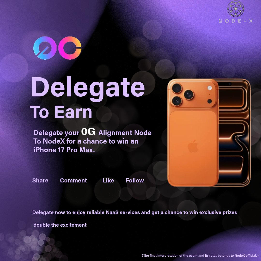 Labs_NodeX's tweet image. Countdown to the 0G @0G_labs   Mainnet 🚀

To celebrate this milestone, NodeX  @nodex_xyz    is bringing you an exclusive giveaway 🎉

⏰ Event Period: Sept 16 – Sept 26

Just complete 2 steps:
1️⃣ Delegate your 0G alignment node to NodeX
2️⃣ Quote + Comment + Like this post

🎁…