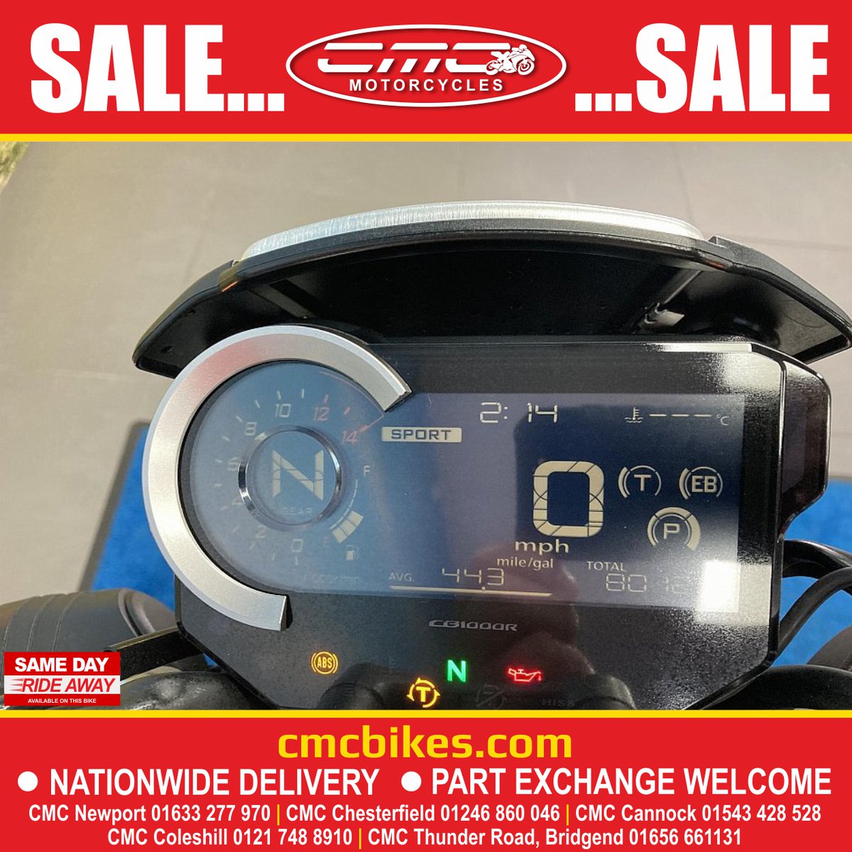 SALE...SALE...SALE

SAVE £1,200 on this CMC approved 2019 Honda CB 1000 RA-J, reserve today, online, on the phone or in store with a £100 deposit.

2019, 19' registration, only 8,012 miles, 2019 Honda CB 1000 RA-J, £6,299.

cmcbikes.com/used-motorcycl…

If it's bikes, it's CMC