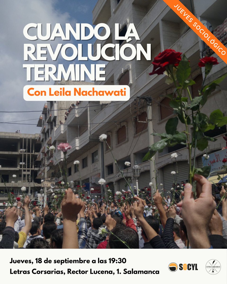 📢 HOY📢
#Presentación del libro «Cuando la revolución termine», de Leila Nachawati, en Salamanca:
🗓Jueves, 18 de septiembre 
⏱️19:30h. 
📍 @letrascorsarias
[Organiza: <a href="/socyl_/">SOCYL Asociación de Sociología de Castilla y León</a>  ]
*
pepitas.net/libro/cuando-l…